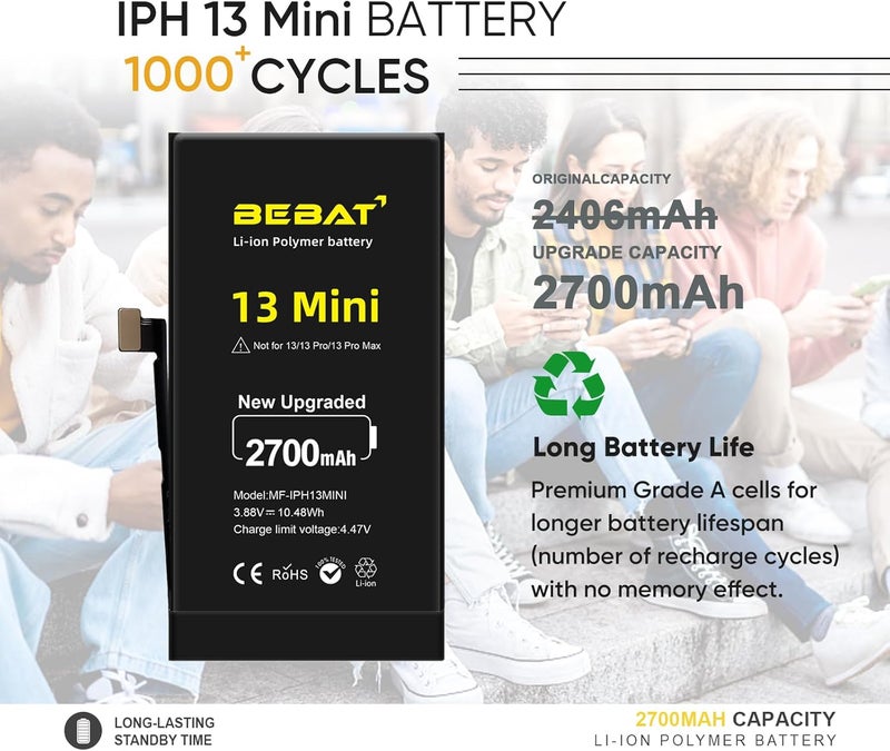 BEBAT Replacement for iPhone 13 MINI Battery, 2700mAh High Capacity Li-ion Polymer Replacement Battery for Model A2628 A2481 A2626 A2629 with Professional Repair Tool Kits - Image 5